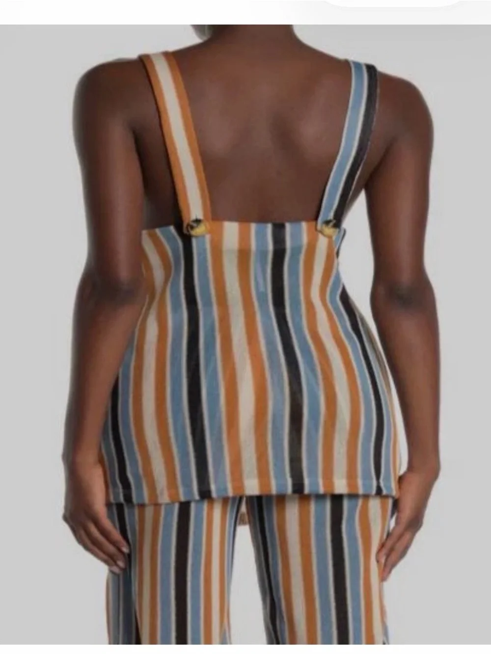 Striped V-Neck Button Front Tank and wide leg pants set in Blue and Tan
